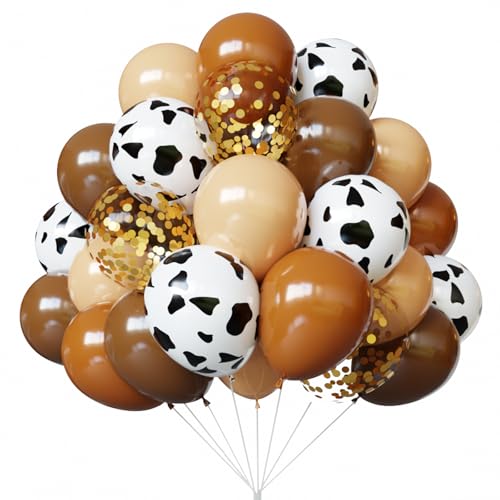 Image of YMSZ Brown and Cow Print Balloons, 67pcs 12 Inch Cowboy Balloon, Brown Western Balloons for Farm Cowboy Western Baby Shower Birthday Party Decorations