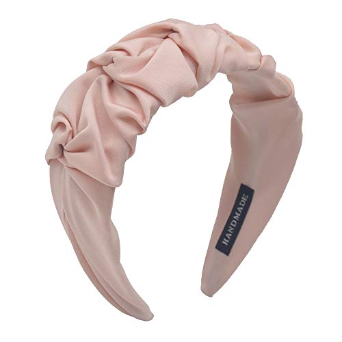 Wide Headbands for Women,MHDGG Pleated Solid Color Bandana headband Wide Size Knotted Turban Women Headbands Girls Hair Accessories Hair Hoop,Pink