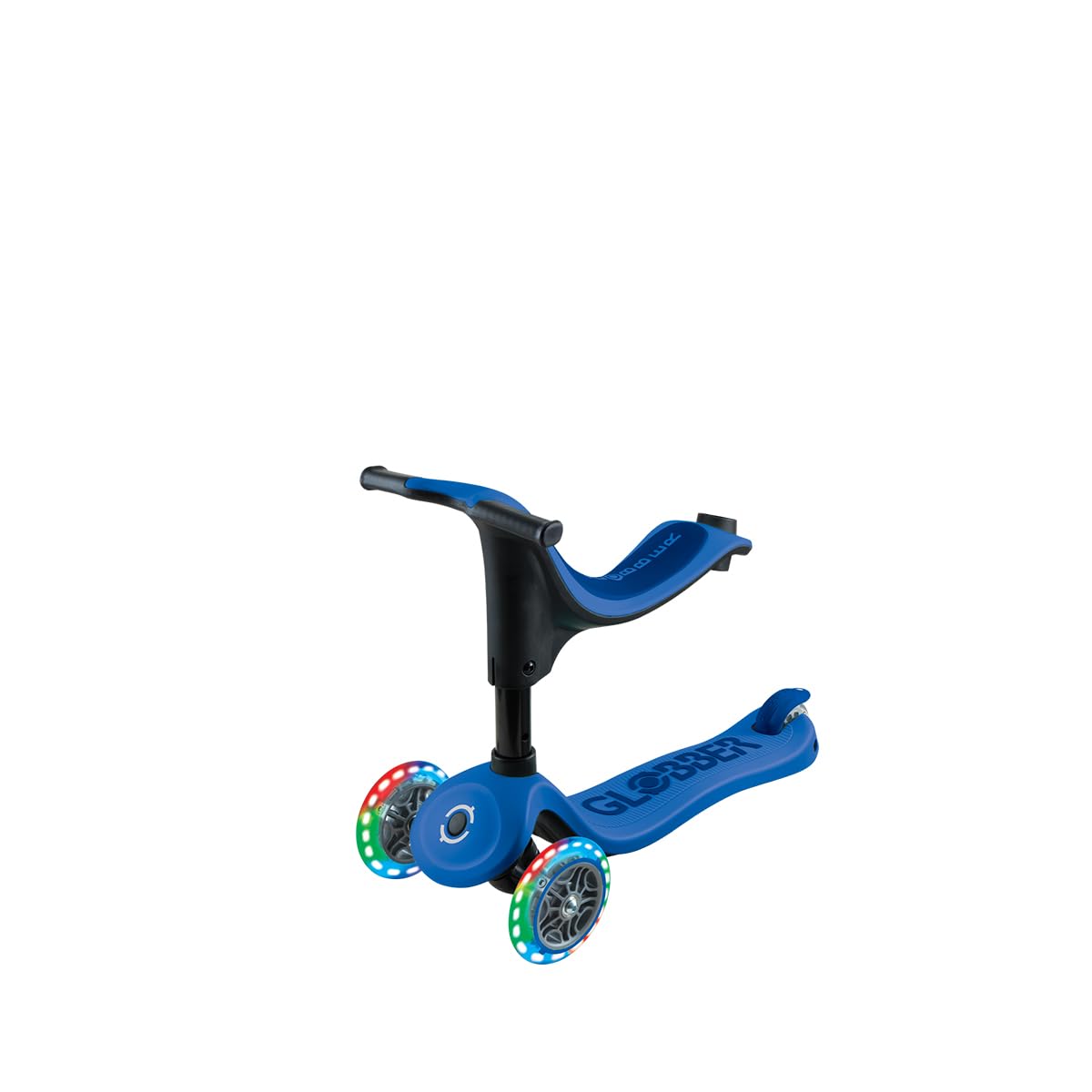 Globber - GO•UP SPORTY LIGHTS - Monopattino a 3 ruote con seduta, per bambini dai 15 mesi ai 6 anni, Blu scuro