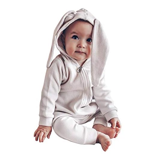 Simplee kids Animal Bunny Baby Easter Clothes Long Ear Rabbit Hoodie Romper with Zipper