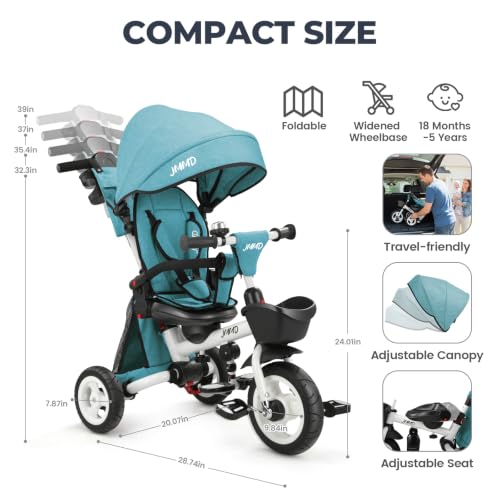 Image of JMMD 8-in-1 Foldable Toddler Tricycle for Ages 1-5, Portable Trike Stroller