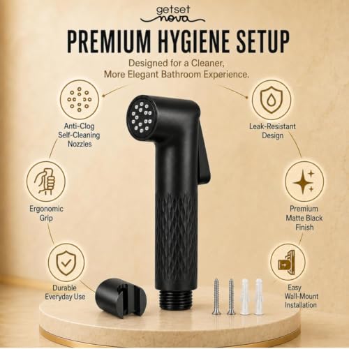 Image of Jet Spray Pipe for Toilet 1.5 Meter, Health Faucet Replacement Hose, Leak-Proof Flexible Stainless Steel Bathroom Hose, Universal Bidet Spray, Easy Install. (ZeroBlock Black Gun Only)