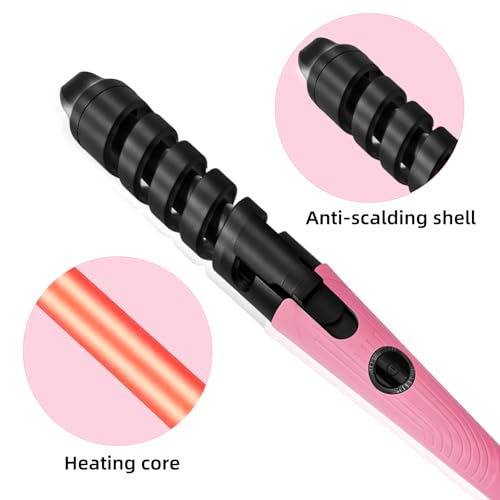 Image of Anti-Scald Ceramic Curling Wand,Portable Curling Iron,Automatic Spiral Hair Curler for Women,Detangle Scald-Free Fast Heating Rollers Suitable for Long and Short Hair Styling(Pink01)