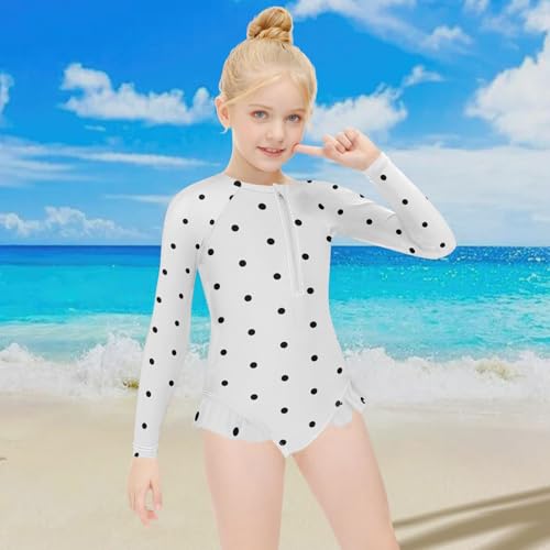 Image of CaTaKu Girls Rash Guard Swimsuit Long Sleeve One Piece Bathing Suit UPF 50+ Toddler Kids Zipper Ruffle Swimwear 3-12Y