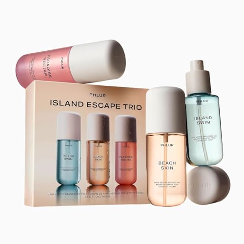 Image of PHLUR Island Escape Body Mist Set, 3oz Each - Hair and Body Perfume Gift Set Includes Beach Skin, Island Swim and Paradise Nectar Body Spray