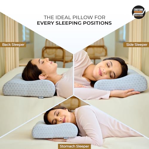 Image of CareFoam Cervical Memory Foam Pillow for Neck Support | 2-Year Manufacturing Warranty | Orthopedic Contour Pillow for Cervical Spine Alignment & Shoulder Support | Made in India | 19 x 11 x 3.5 Inch