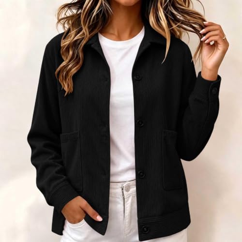 Gumipy Womens Corduroy Jacket Button Down Shirt Long Sleeve Cropped Coats - image 2