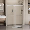 TONA Semi-Frameless Double Shower Door,56-60 in. W x 76 in. H, 5/16" (8mm) Clear Tempered Glass Shower Door with Explosion-Proof Film, Chrome