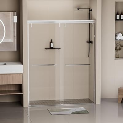 TONA Semi-Frameless Double Shower Door,56-60 in. W x 76 in. H, 5/16" (8mm) Clear Tempered Glass Shower Door with Explosion-Proof Film, Chrome
