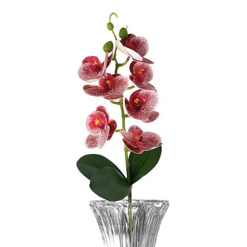 Flores falsas - Tallo de orquídea falsa Phalaenopsis de 35 cm, decoración de jarrón de 3 hojas, arreglos florales artificiales | Elegante interior al aire libre dormitorio baño sala de estar oficina