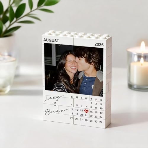Custom Couple Photo Building Blocks Personalized Bricks Puzzle with Pictures Home Decor Photo Frame Anniversary Birthday Valentines Gifts for Women Wife Men Her Him Couples