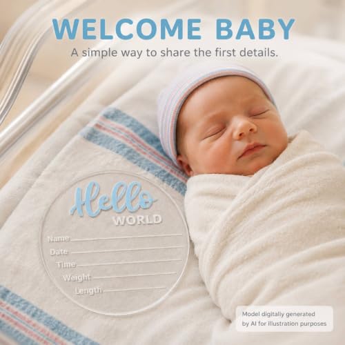 Image of Baby Announcement Sign, 5.9 Inch inchHello World inch Newborn Sign for Birth Announcement, Baby Name & Welcome Baby Board, Acrylic Newborn Announcement Sign for Hospital (Blue)