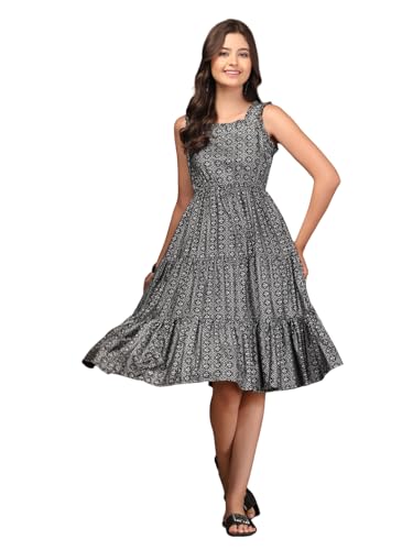 Image of Daevish New Rayon Floral Printed Flared Midi Dress for Women | Women Calf Length Dress