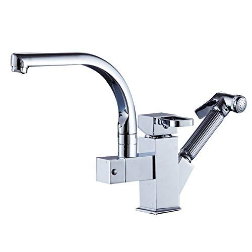 HYY-YY Kitchen Faucet, Hot and Cold Pull Type Dish Pot Faucet, Multifunctional Water Tank Head, Belt Gun, Full Copper,A Bright Silverquality Assurance of Modern Simple Luxury, Luxury and Ancient Cl