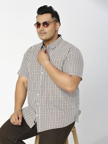 Image of Thomas Scott Mens | Half Sleeve | Checks | Regular Fit Plus Size | 100% Cotton | Spread Collar | Casual Shirts