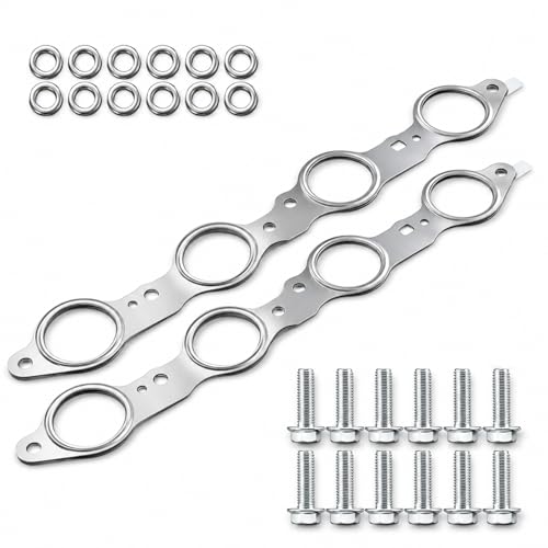 Image of FUSCH MLS Exhaust Manifold Header Gasket with Bolts Kit Compatible with Chevy Silverado Suburban Tahoe /GMC Sierra Yukon /Cadillac CTS Escalade /LS Series Engines 2000-2014 Replace# 12617944 12600530
