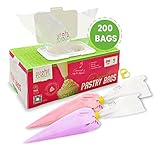 Icing Piping Bags 12 Inch Small Disposable Pastry Bags – 200 Heavy Duty Durable Small Piping Bags + 2 Ties –Bakers Choice Microwaveable Small Frosting Bags Set – Baking Supplies by Craftit Edibles