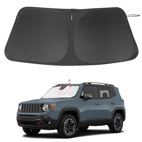 Windshield Sun Shade Custom Fit for 2015-2024 Jeep Renegade Accessories Foldable Sunshade Sun Blocker Protect Car from Sun Rays & Heat Damage Keep Car Cooler