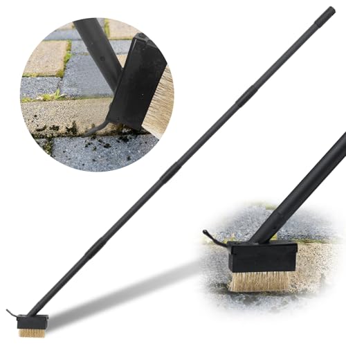 Moss Out Weed Puller Remover Tool for Crevice Weeding with 73.2inch Long Adjustable Handle, 2 in 1 Crack Weeder Moss Killer Grout Remover Brush, Manual Weed Remover Tool for Driveway Deck Paver Patio