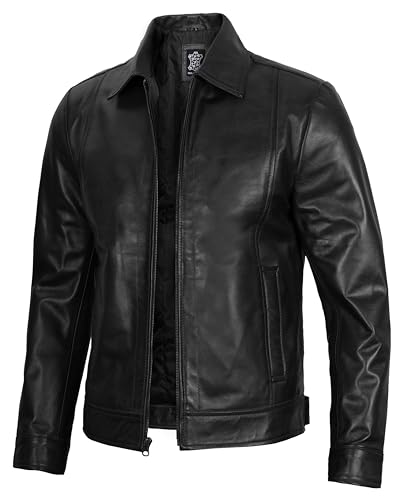 fjackets Mens Brown Leather Jacket - Real Leather Jackets For Men - Shirt Collar Style Leather Jacket Men