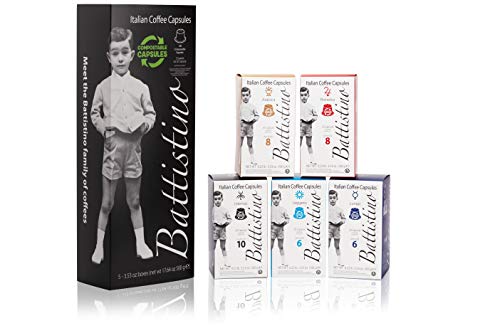 BATTISTINO COMPOSTABILI DEGUSTAZIONE - 100 Capsule compatibili compostabili Nespresso®* - ARABICA, INTENSO, RISTRETTO, LEGGERO, LUNGO - Torrefazione Caffè Michele Battista