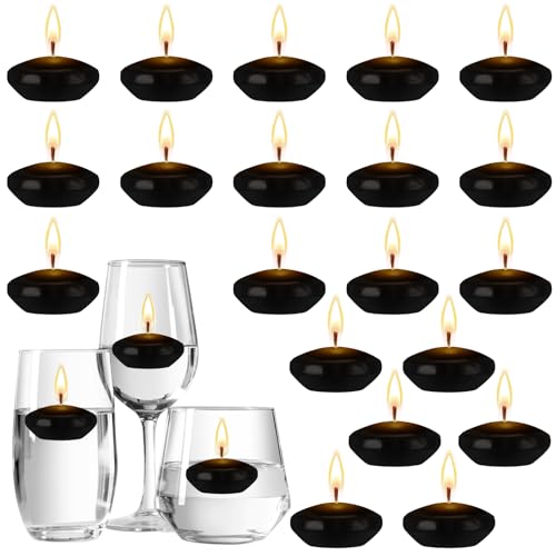 Nuanchu 20 Pcs Black Floating Candles Centerpieces for Wedding Small Unscented Floating Candles Decoration for Wedding Anniversary Halloween Holiday Party Gifts Home Pool Decor