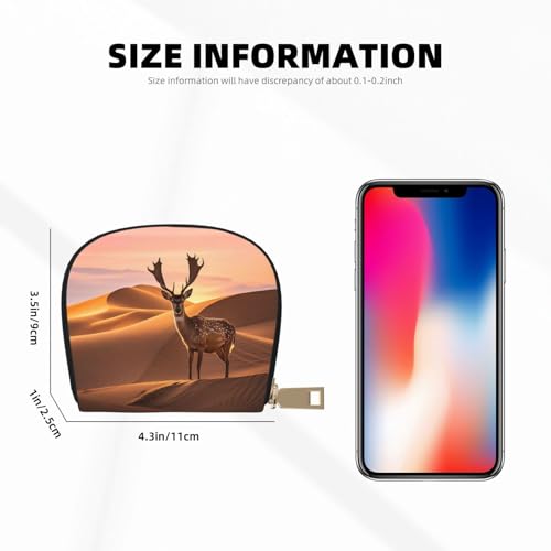 Desert Dunes and Deer Print Credit Card Holder, PU Leather Small Card Bag Wallets with Zipper for Women Men id Business Card3