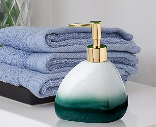 Ikuafen Bathroom Accessories Set, 6-Piece Ceramic Bath Accessory Sets With Lotion Dispenser, Mouthwash Cup, Vanity Tray, Soap Dish And Toothbrush Holder (Green And White) #TOP5