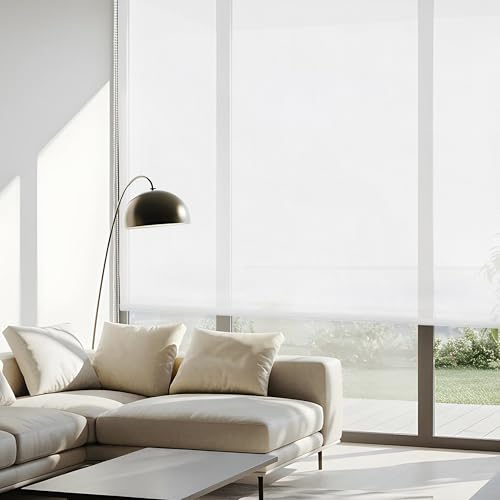 Blindecor Belmont Rollo lichtdurchlässiges Gewebe, glänzend, weiß, 200 x 270 cm (Breite x Höhe), Stoffmaße: 197 x 265 cm, Fensterrollo