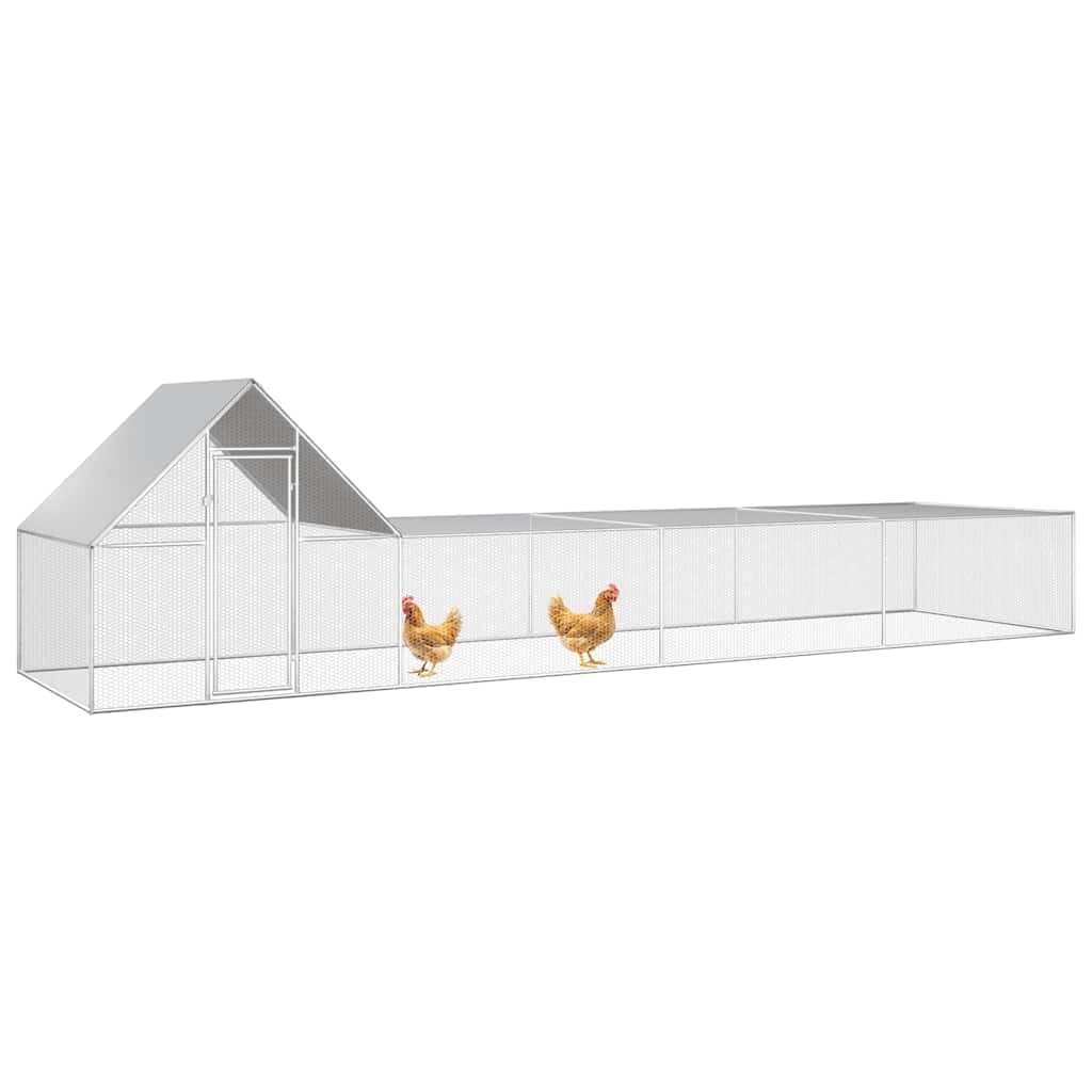 Gallinero de 8 x 2 x 2 m, acero galvanizado con techo impermeable y puerta con cerradura para aves de corral, caño de malla de alambre estable y construcción duradera de acero