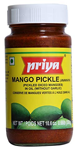 Priya Mango Pickle Avakaya | Traditional Indian Pickle | Great Flavour | Tasty with Poppadums, Chapathi and Dhal | Spicy & Sour | Vegan | 300g Jar