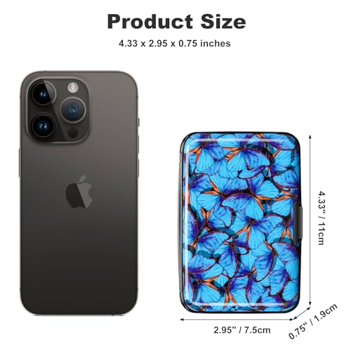 Image of Elfish RFID Blocking Credit Card Protector Aluminum ID Case Hard Shell Business Card Holders Metal Wallet for Men or Women, Blue Butterfly,
