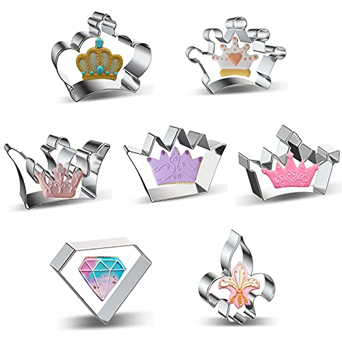 Crown Cookie Cutters Shapes Set Of 7 - Stainless Steel Metal King Crown, Queen Crown, Prince Crown, Princess Crown, Diamond, Iris Cookie Cutter Biscuit Fondant Mold For Birthday Wedding Valentine Day #TOP19