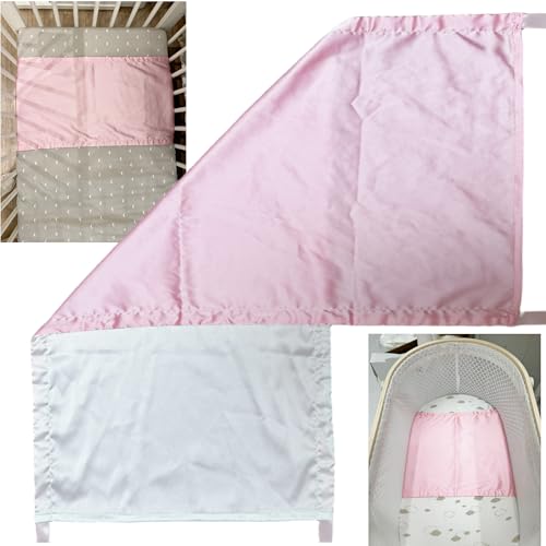 AKISS Satin Crib Sheet Pillow Cover Silk Bassinet Cradle Slip Reversible Use for Baby Girls Boys (Macaron Pink & White)