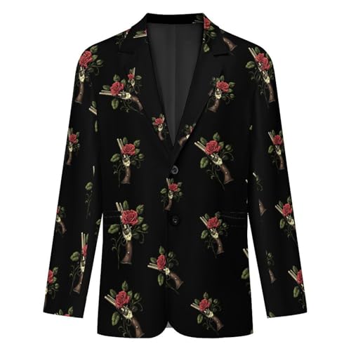 Rose and Guns Mens Suit Jacket Lapel Blazers V Neck Button Business Coat Tuxedo for Wedding Party4
