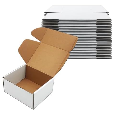 6x5x3 inch Shipping Boxes, White Corrugated Cardboard Box Literature Mailing Shipping Packaging Recyclable Storage Boxes and Craft Gifts Giving Products Business White Box Set of 25 (6''x5''x3'') Cover