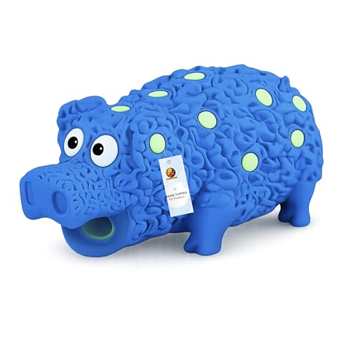 Foodie Puppies Dog Squeaky Chew Latex Toy - (Blue Dotted Grunter) | for Small Dogs & Puppies | Cotton Filled, Durable, Soft, Animal Design, Chew Safe 