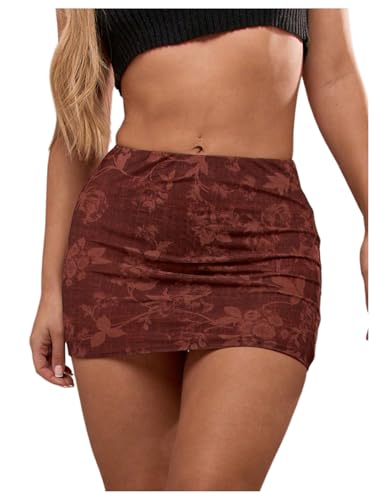 Women's Floral Bodycon Pencil Mini Skirt Y2k High Waisted Skinny Skirts