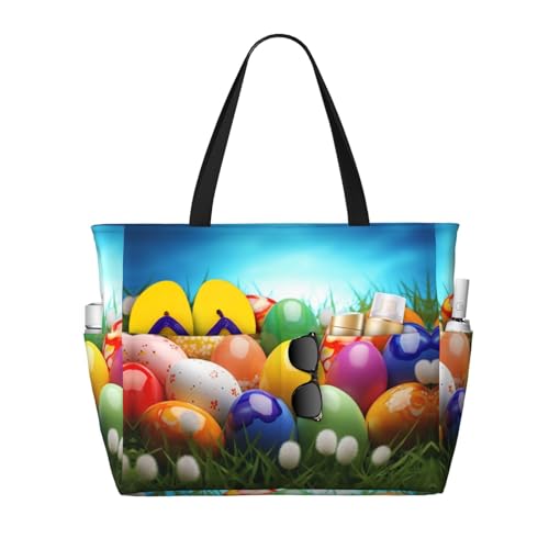 Beach Bag for Women Colorful Guitars Beach Tote Bag Foldable Pool Bags with Zipper Gym Bags