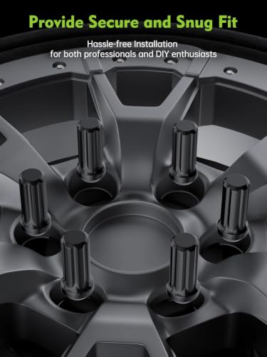Image of AUTOPTIM M14x2.0 Spline Lug Nut - 24 Pcs Black Closed End Nuts with Socket | Replacement for 2004-2014 Ford F-150, 2003-2014 Expedition, 2003-2014 Lincoln Navigator, 7 Point Conical Seat Lug Nuts