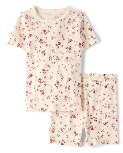Image of Gymboree,Girls,and Toddler 100% Cotton Short Sleeve Top and Shorts, Gymmies Pajama Set,Floral Plum,14