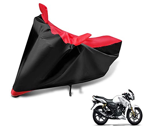 Image of Auto Hub Bike Cover Compatible with TVS Apache RTR 180 with Mirror Pocket, Dustproof, Heat Resistant, Triple Stitched, Apache 180 Bike Cover- Black, Red