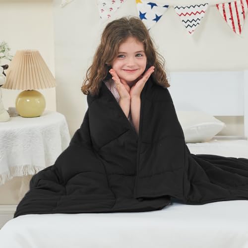 Image of yescool Weighted Blanket (5 lbs, 36 inch x 48 inch, Black) Cooling Heavy Blanket, Perfect for 40-60 lbs, Breathable Throw Blanket Gifts with Premium Glass Bead, Machine Washable