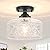 Small Semi Flush Mount Ceiling Light Fixture, Vintage Matte Black Close to Ceiling Lighting with Etched Glass Shade for Hallway, Kitchen, Entryway (Retro Design, Easy Install)