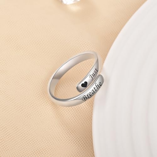 YLT Just Breathe Rings for Women, 925 Sterling Silver Hope Ring Adjustable Relief Anxiety Healing Ring Heart Inspirational Jewelry Gift2