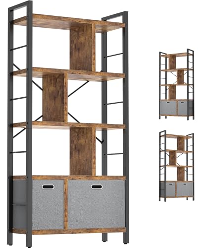 Armocity Bookshelf with Drawers - 5 Tier Tall Bookcase Geometric