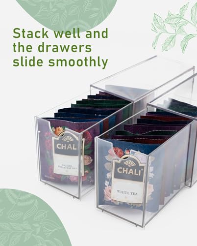 Mevtok Clear Stackable Tea Bag Drawer Organizer (2-Pack)