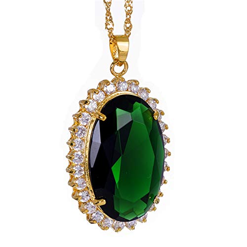 RIZILIA Lady Fashion Jewellry 1 Oval Cut Green Emerald Gem Gold Tone Pendant Necklace