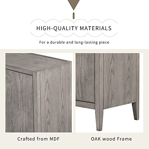 Polibi Accent Storage Sideboard, Wooden Cabinet With 3 Doors And Metal Handles, Buffet Cabinet Side Table For Living Room/Dining Room/Bedroom/Entryway, Grey #TOP3