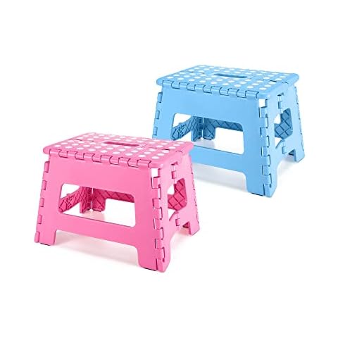 Dyforce Non-Slip Folding Step Stool - 9inch Height Premium Heavy Duty Foldable Stool for Kids, Kitchen Garden Bathroom Camping Stepping Stool - Pink&Blue Cover